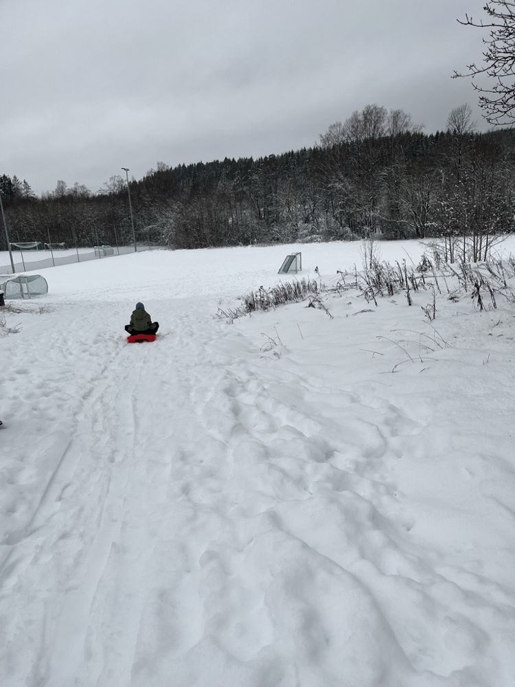 Elever som leker i snøen